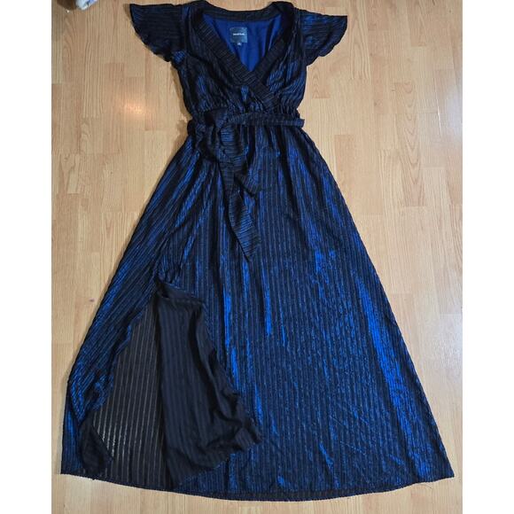 ModCloth Fairy Gunge Whimsigoth Witchy Sheer Metallic Pleated Wrap Maxi Dress M - Picture 8 of 11